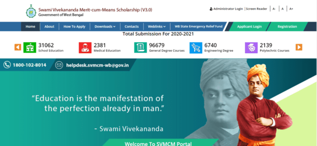 Swami Vivekananda Scholarship Application Procedure
