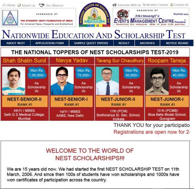 NEST Scholarship Application Procedure