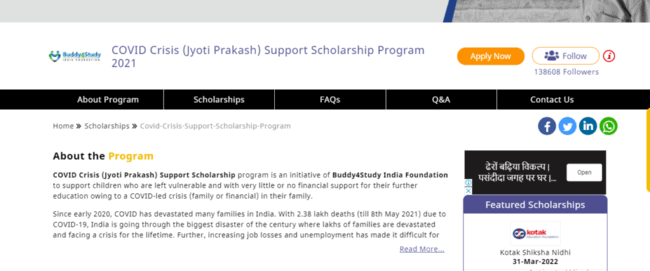 Covid Crisis Support Scholarship Programme