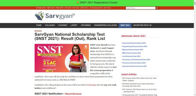 Application Procedure to Apply Under Sarvgyan National Scholarship Test SNST 2022