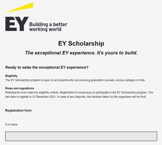 EY scholarship 2022 for Indian College Students Application Procedure