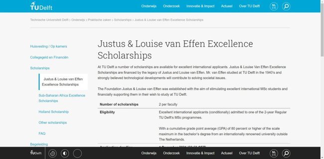 Justus & Louise Van Effen Excellence Scholarships 2022 Application Procedure
