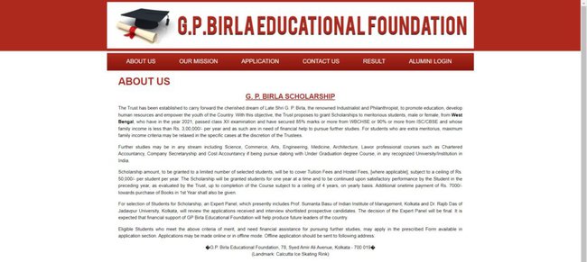 GP Birla Scholarship 2022 Application Procedure Online