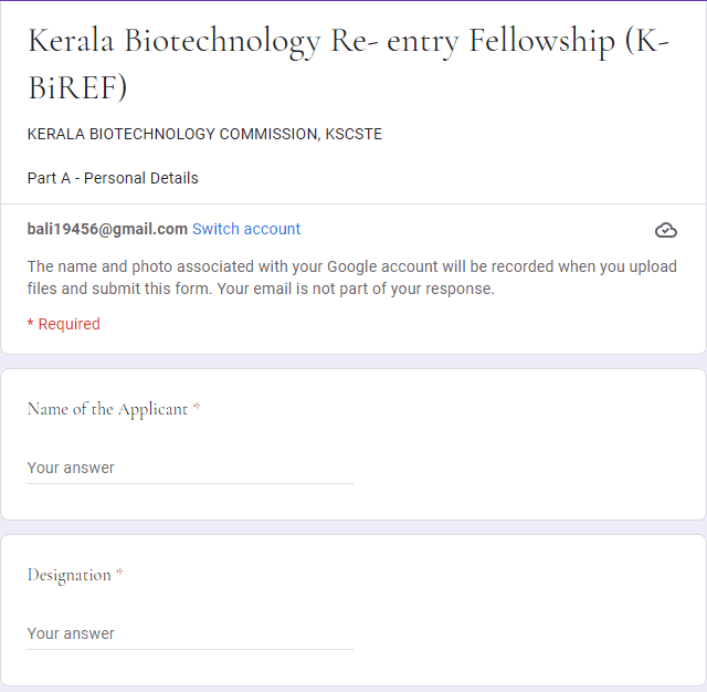 Kerala Biotechnology Re-entry Fellowship 2022