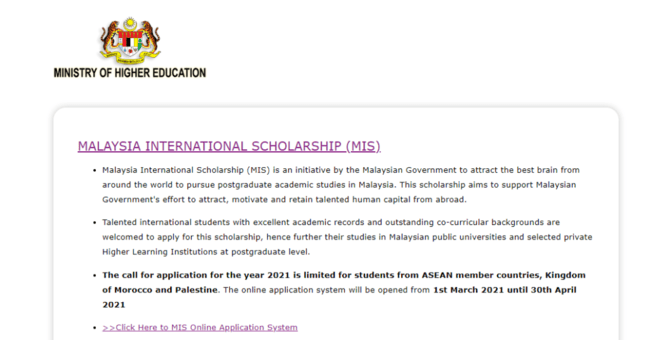 Malaysian Government Scholarship 