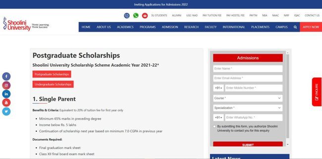 Shoolini Academic Progression Scholarship (SAPS) 2022 Application Procedure
