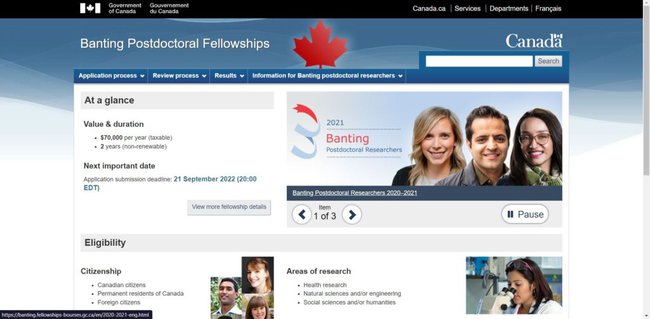 Banting Postdoctoral Fellowships Official Website