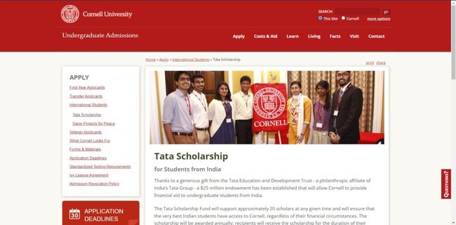 Application Procedure for TATA Cornell Scholarship 2022-23