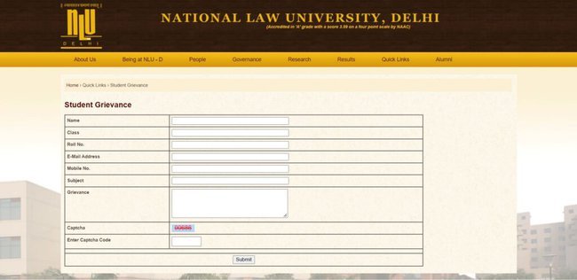Procedure for Students Grievance under National Law University Internship
