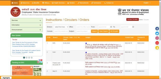 Procedure To View Instructions/Circulars/Orders ESIC Online Payment