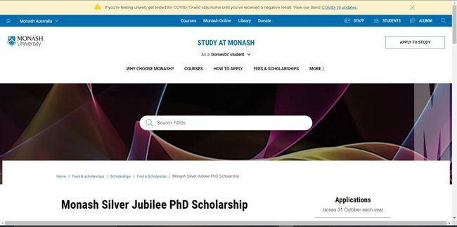 Monash Silver Jubilee Ph.D. Scholarship Official Website
