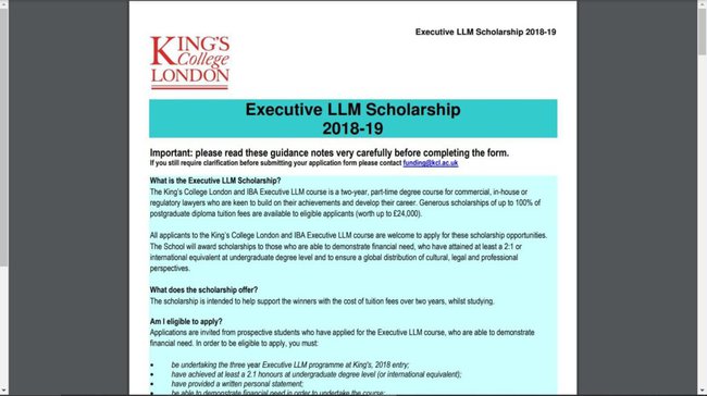 Application Procedure for Executive LLM scholarship from King’s College London 