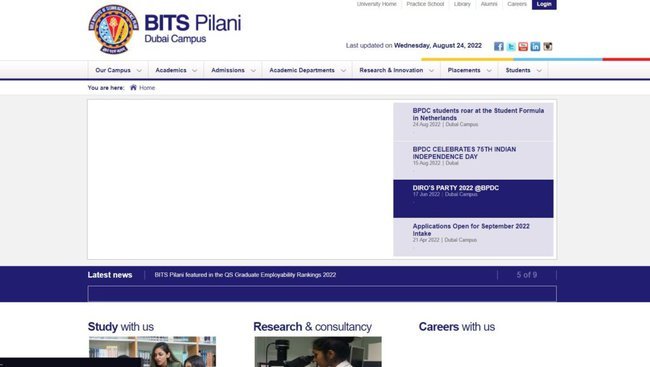 BITS Pilani Dubai Scholarship Official Website