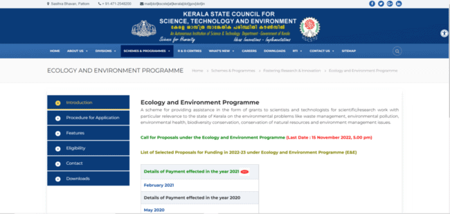 KSCSTE Environment & Ecology Programme 2022
