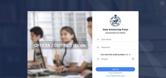 Odisha Pre Matric Scholarship Login for Officer District