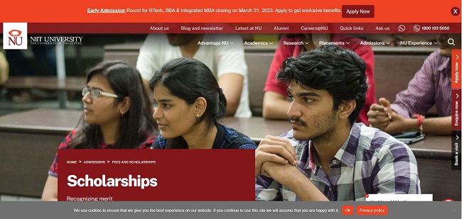 NIIT University Scholarship Official Webite