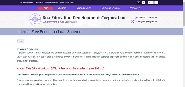 Interest-Free Education Loan in Goa Official Website