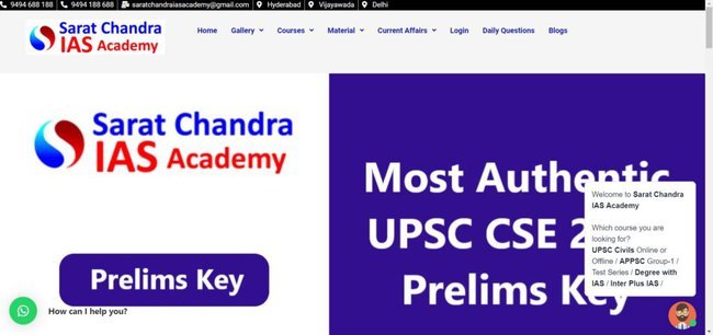 Sarat Chandra IAS Academy Scholarship Test Official Website