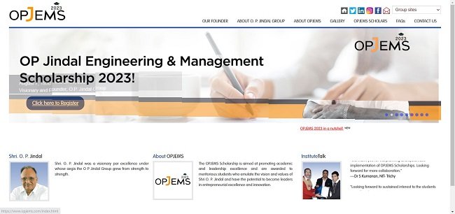 OP Jindal Engineer and Management Scholarships Official Website