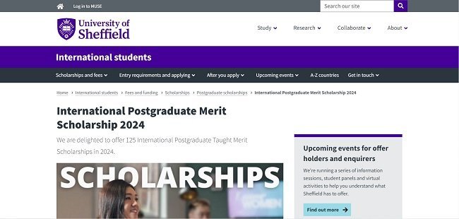 University of Sheffield Taught Merit Scholarship Official website