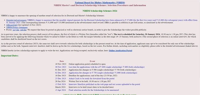 NBHM Doctoral Scholarship Official Website