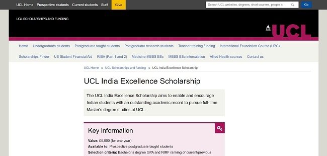 UCL Scholarship for 100 Indian Students 2023-24 Official Website