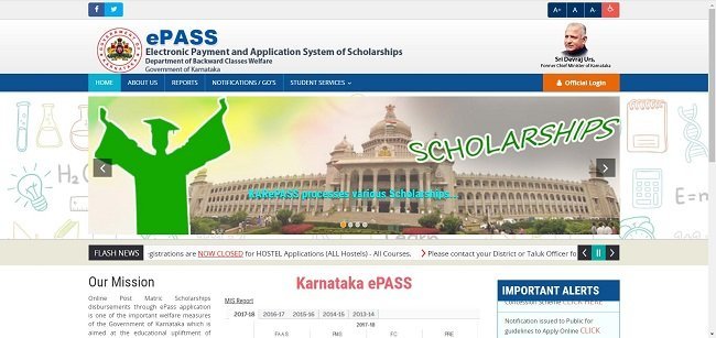 Epass Karnataka Scholarship Official Website