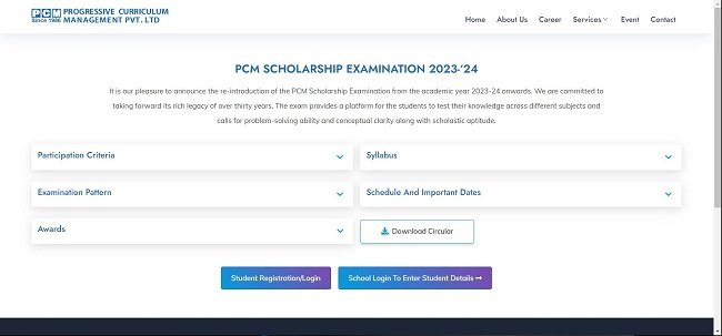 PCM Scholarship Registration Official Website