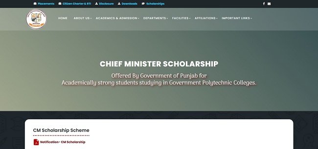 Punjab Chief Minister Scholarship Official Website