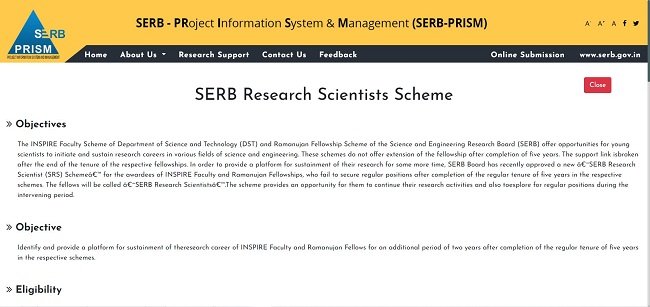 SERB Research Scientist Scheme Official Website