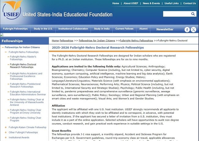 Fulbright-Nehru Doctoral Research Fellowship Official Website
