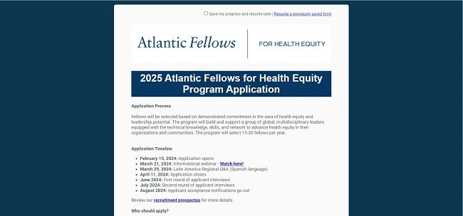  Application to become An Atlantic Fellow For Health Equity - 2025 Cohort