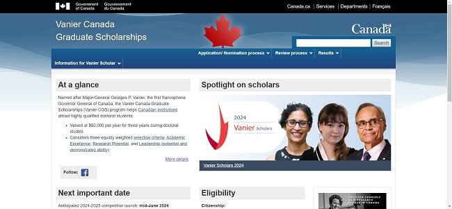 Vanier Canada Graduate Scholarships Official Website