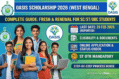 Oasis Scholarship 2026 — Complete Guide for Fresh & Renewal Applicants Infographic for the Oasis Scholarship 2026 in West Bengal, featuring a complete guide for Fresh and Renewal applications for SC/ST/OBC students, including the reported last date of 28 Feb 2026 and the new mandatory OTR requirement for ST students.