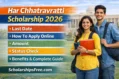 Har Chhatravratti Scholarship 2026: Last Date, How To Apply Online, Amount, Status Check, Benefits & Complete Guide Har Chhatravratti Scholarship 2026 banner showing Haryana Assembly background with two Indian university students and details about last date, apply online process, scholarship amount, status check and benefits.