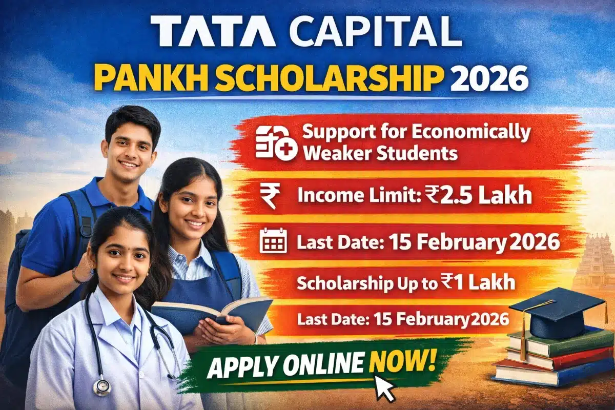 Tata Capital Pankh Scholarship 2026 thumbnail showing income limit ₹2.5 lakh and last date 15 February 2026