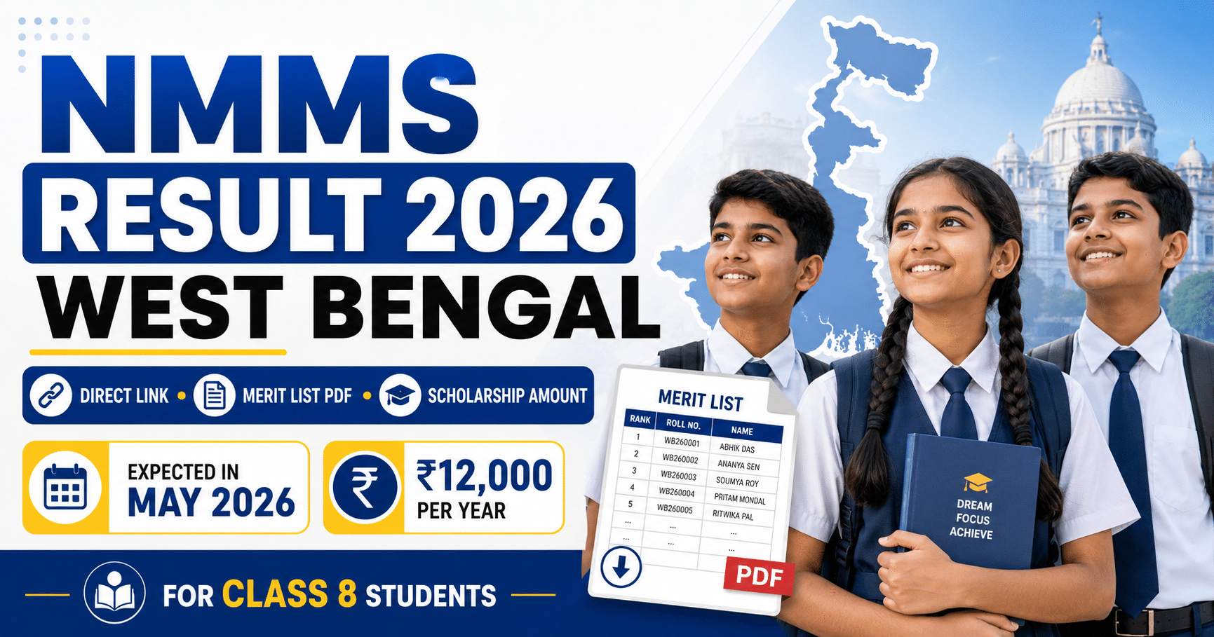 NMMS Result 2026 West Bengal: Direct Link, Merit List PDF & Scholarship Amount NMMS Result 2026 West Bengal direct link merit list PDF download at scholarships.wbsed.gov.in